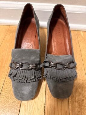 Hispanitas Grey Suede Loafer Heels - Size 39, Brand New!